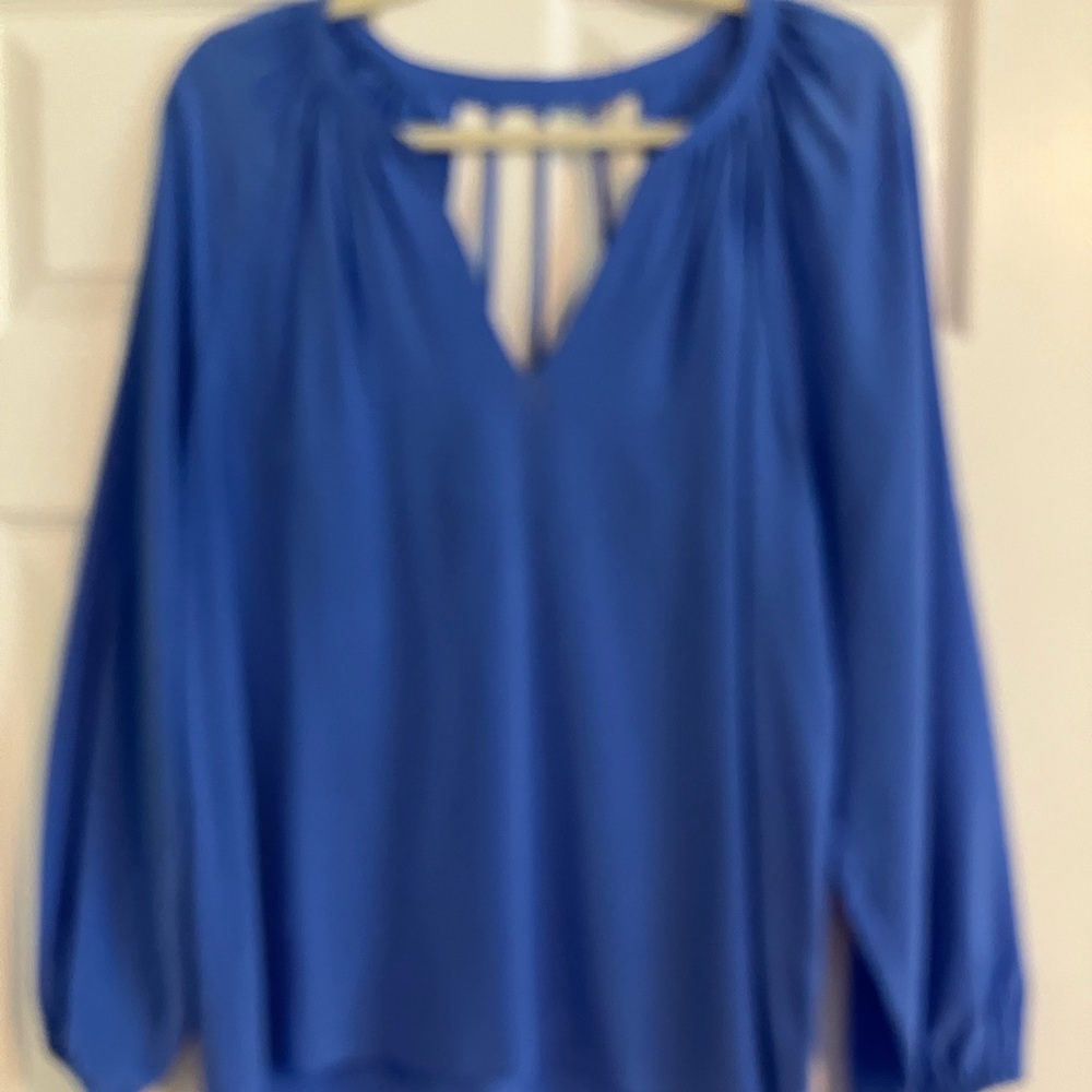 Lilly Pulitzer Royal Blue Long Sleeve Silk Blouse Large